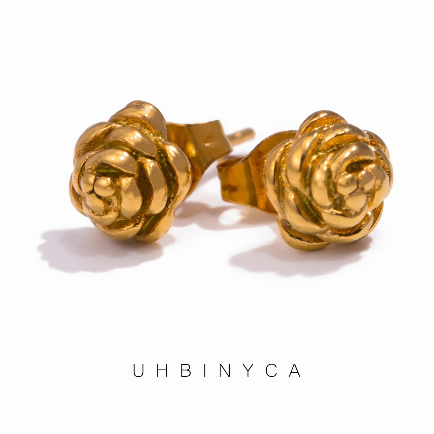 Fashion Women's Rose Ear Studs Simple Design Plated with 18K Gold Stainless Steel Earrings for Women