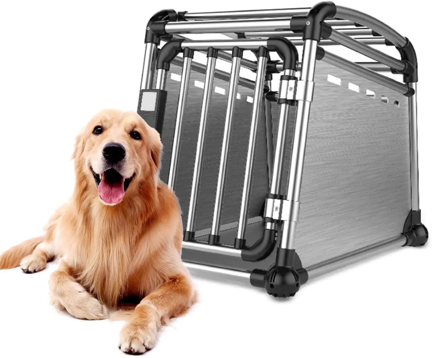Gabbia da viaggio per auto in alluminio Premium cassa per trasportino per animali domestici per cani cuccia per animali domestici all'aperto scatola per il trasporto di auto in metallo per cani