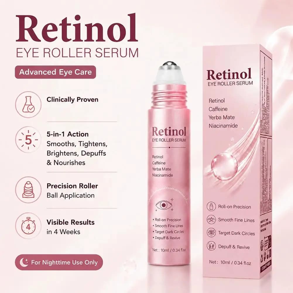 Retinol Lift Firming Eye Roller Serum,Niacinamide Gentle Eye Essence For Relieve Eye Fatigue, Smooth Fine, Brighten Dark Circles