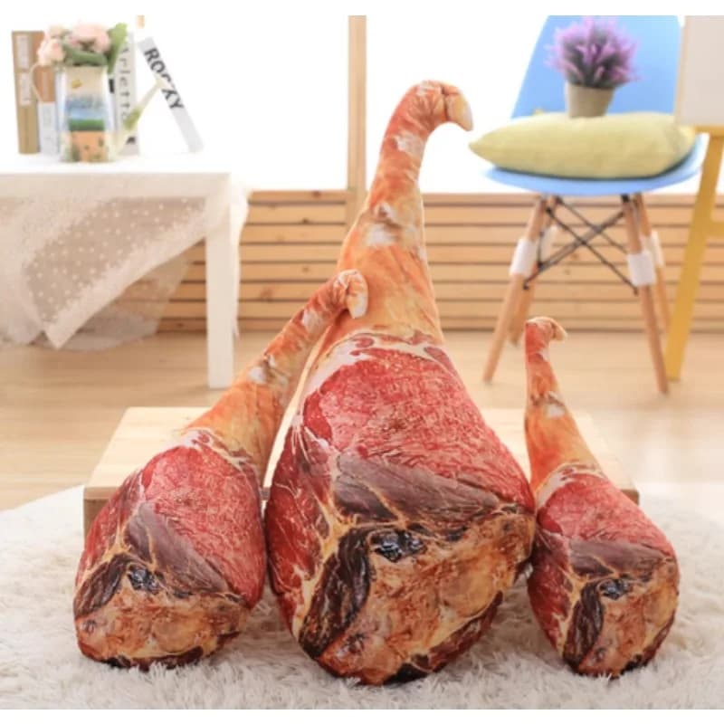 Cuscino alimentare in peluche di prosciutto di simulazione 3D - Cuscino in vita con peluche divertente parodia per divano da ufficio, camera da letto e regalo di Natale creativo