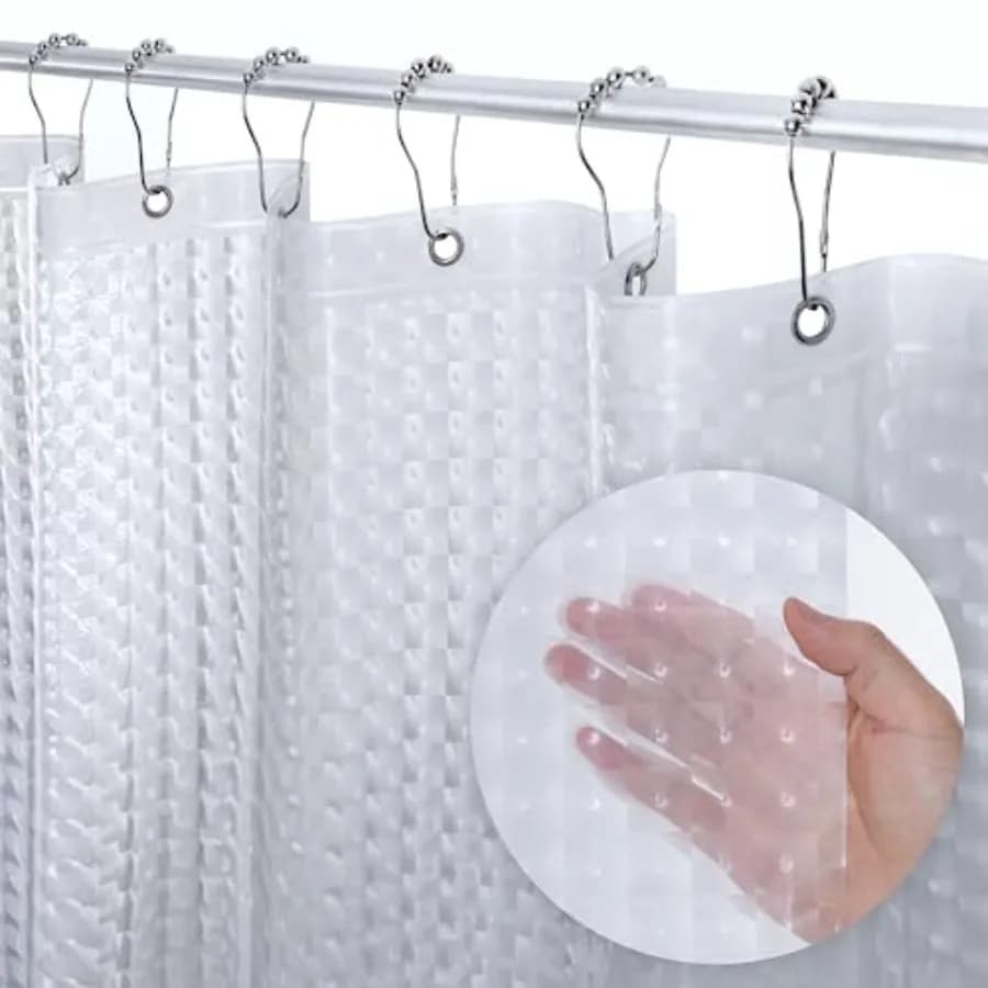 Waterproof PEVA 8G Shower Curtain, Plastic for Shower Stall, Bathtubs, Heavy Duty Bathroom Shower Curtain, Weighted Magnets, Ru