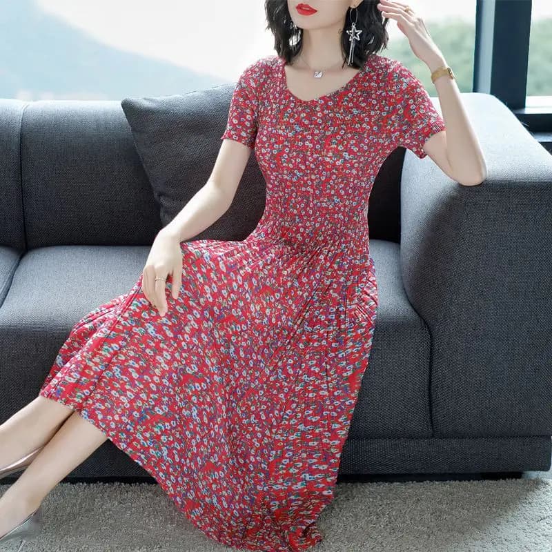 Gonna lunga da donna 2025 estate nuovo abito a pieghe a pendolo sottile e aderente floreale straniero abbigliamento donna
