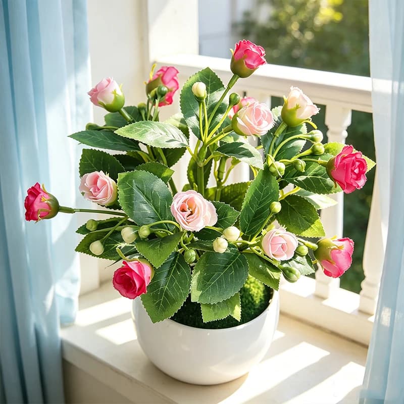 1/3 Pcs Artificial Mini Rose Bonsai Fake Flowers Potted Plant Simulated Shrub for Home Office Garden Wedding Party Decoration