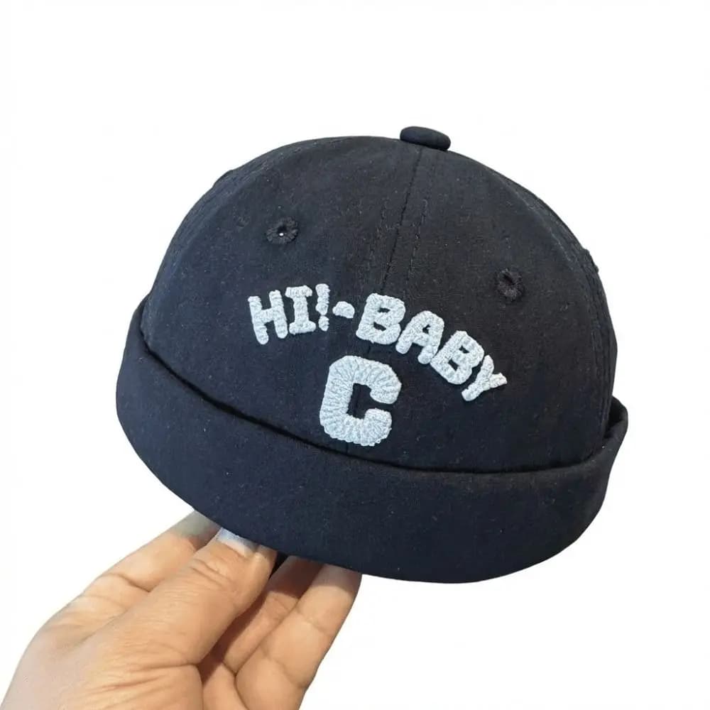 Fashion Letter Embroidered Baby Docker Caps Solid Color Cotton Baby Beanie Hat Breathable Retro Hip Hop Hat For Boy Girl