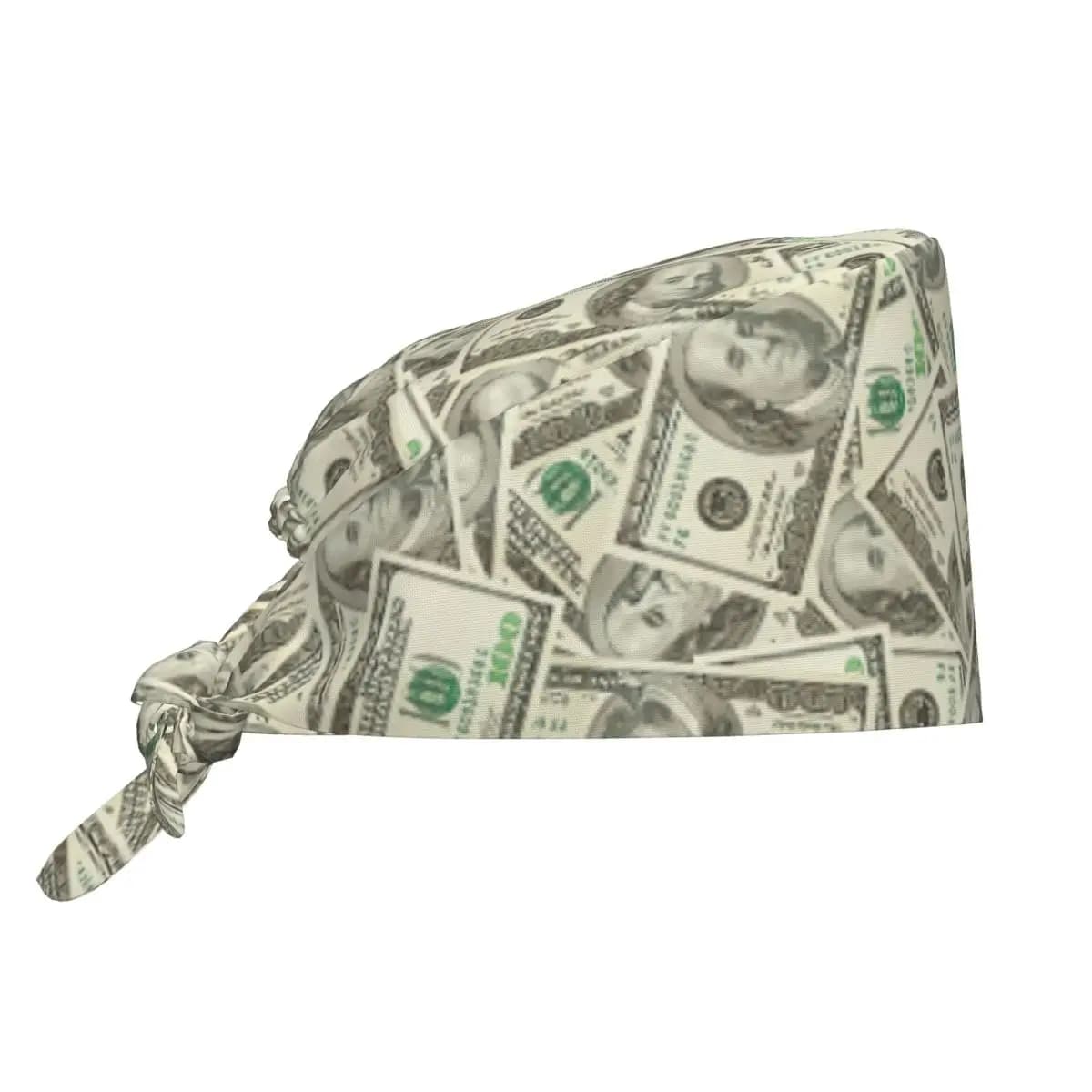 Custom US Dollar Banknotes Scrubs Cap Surgical Hats Women Men Money Pattern Operating Room Cap Operator Hats Lab Works Hat