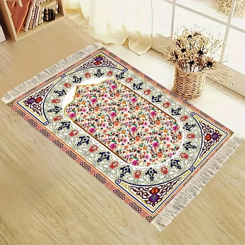 Tappetino da Preghiera Musulmano Artistico Floreale VIKAMA – Tappeto Lavabile da Viaggio e per Casa per il Culto Religioso e il Pellegrinaggio