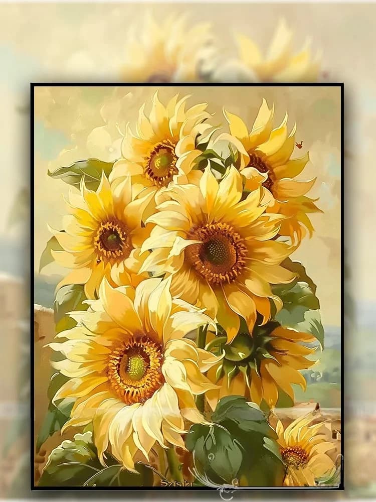 Sunflower Floral Cross Stitch Modern Simple Style Handmade Embroidery Small Piece Living Room Cotton Fabric Home Decor