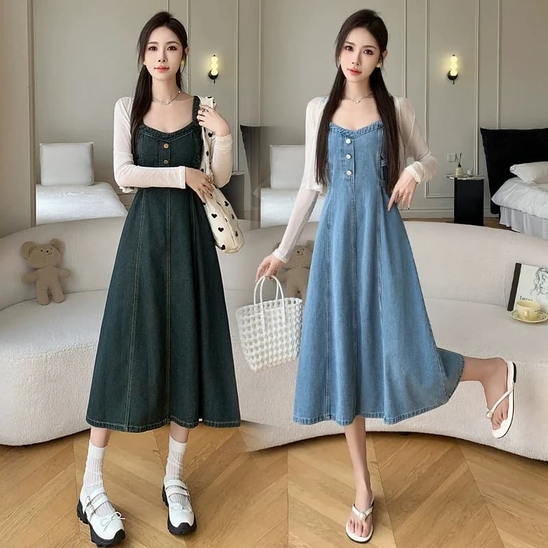 Advanced Sense Denim Sling Dress Donna Primavera Estate Nuovo Bretella Jeans Dress Slim Vita alta Abiti lunghi Abiti S-5XL