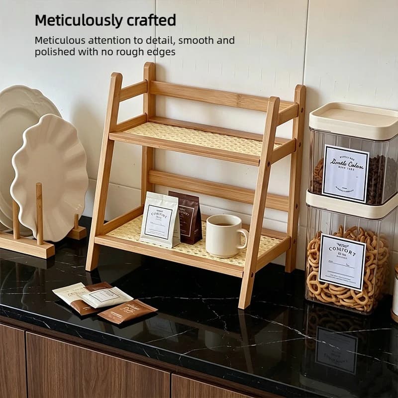 Countertop Organizer 2 Layer Coffee Cup Holder Multipurpose Bamboo Storage Shelf for Hotel Apartment Dressing Table Kitchen Home