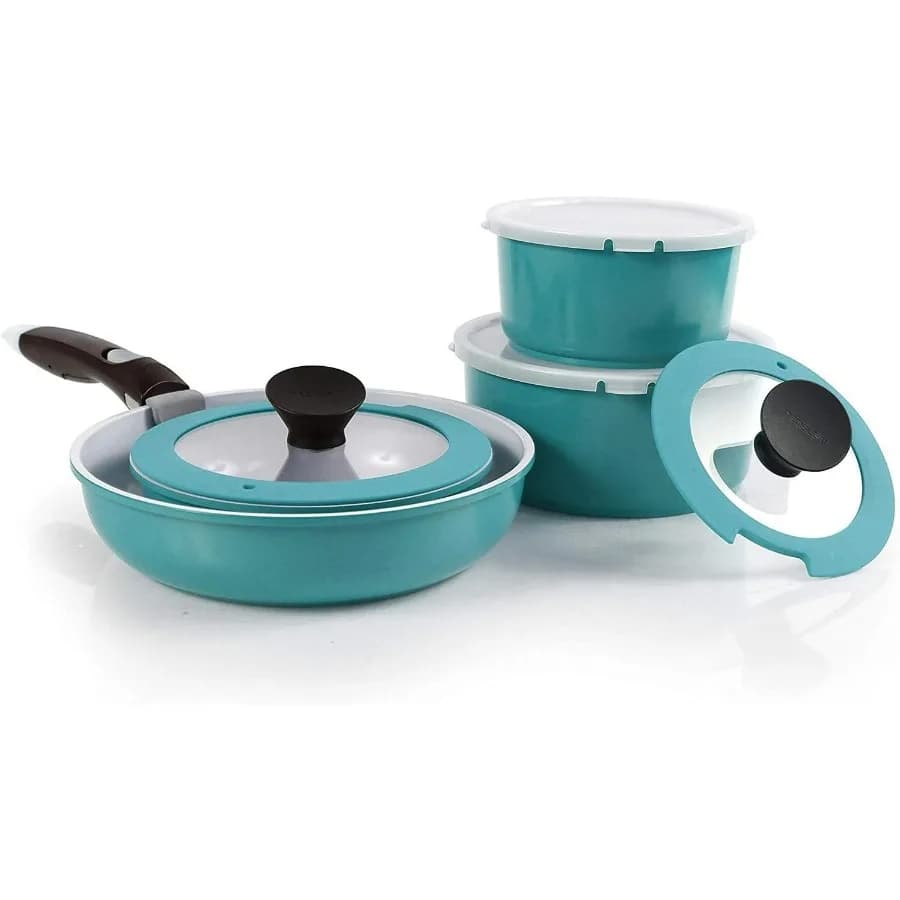 Midas PLUS 9-piece die-cast aluminium non-stick pans, kitchen utensils without PFOA with casserole, pan, stove | Oven pot, tempered glass