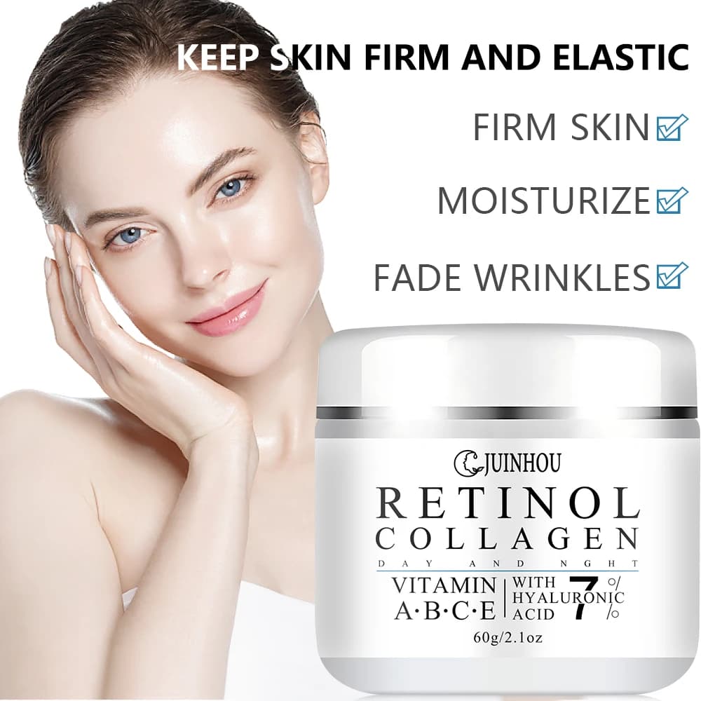 Crema idratante al collagene JUINHOU con vitamine A, B, C, E che illuminano visibilmente e levigano la carnagione non uniforme.