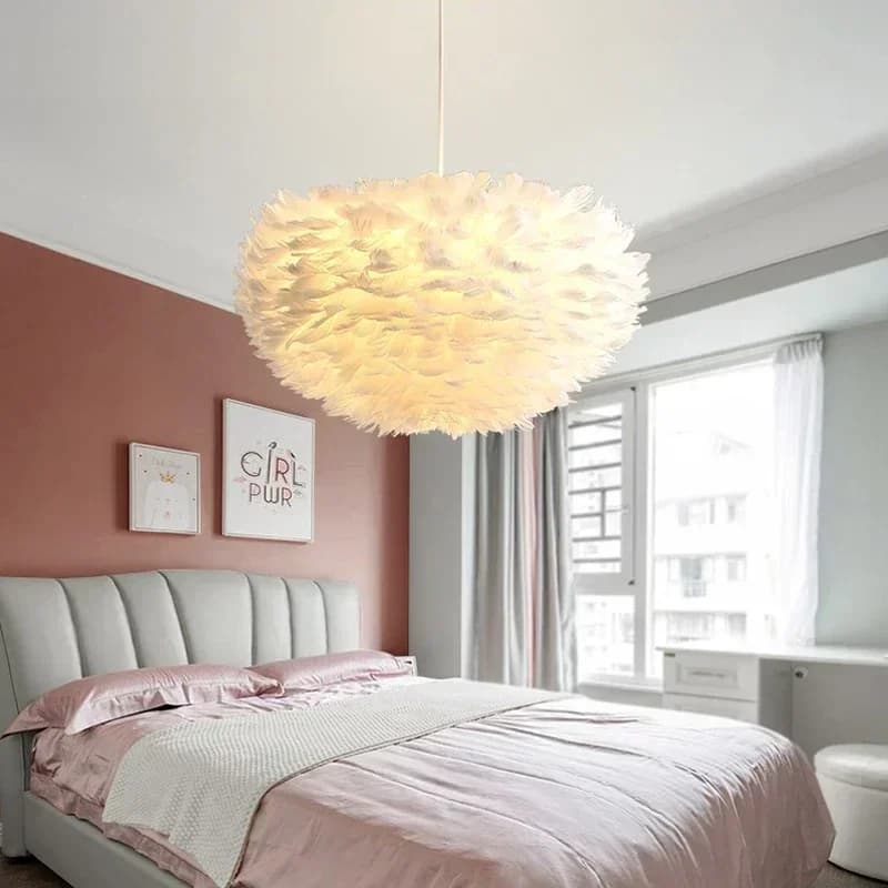 Lampadario di piume Nordico moderno soggiorno camera da letto illuminazione a soffitto calda sala da pranzo lampada abbigliamento caffetteria caffetteria