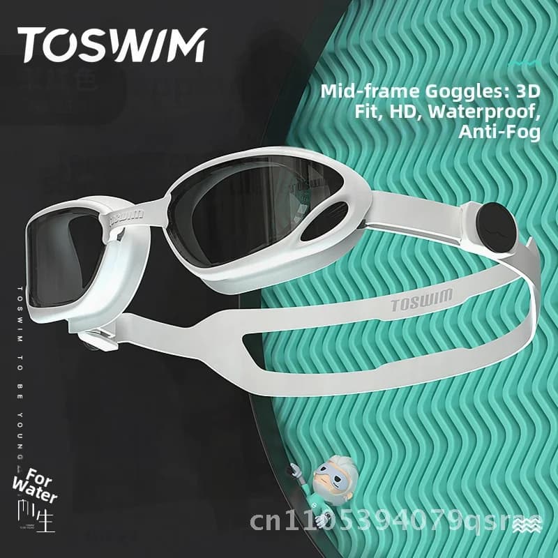 TOSWIM Waterproof HD swimwear for men and women Comfortable swim glasses equipment with large frame