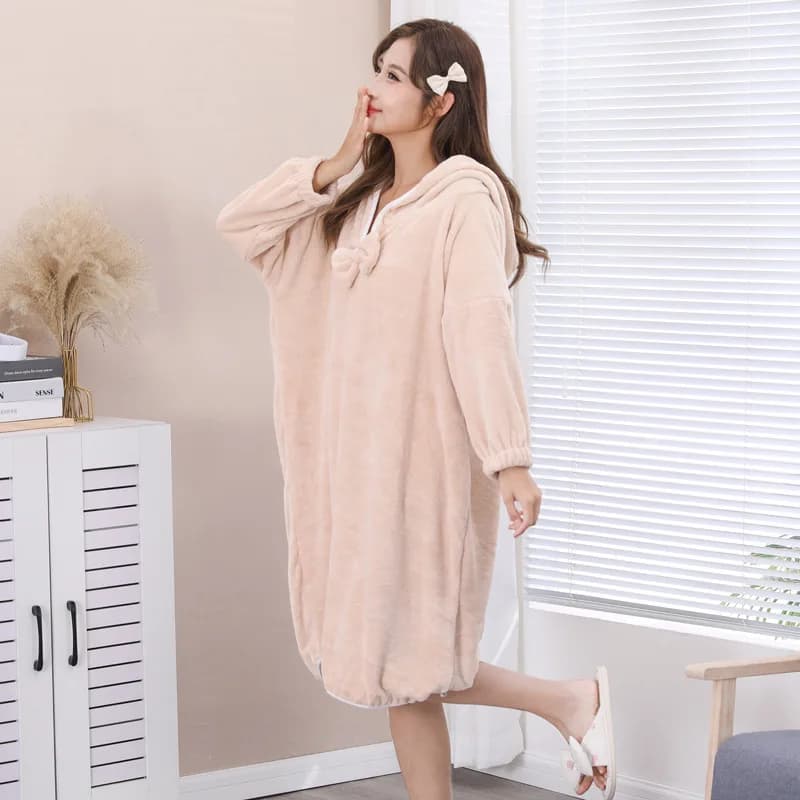Long bathrobe with Coral Apple Cap for Woman, Fast drying, Soft, for Hotel and Spa, Essential for Couples