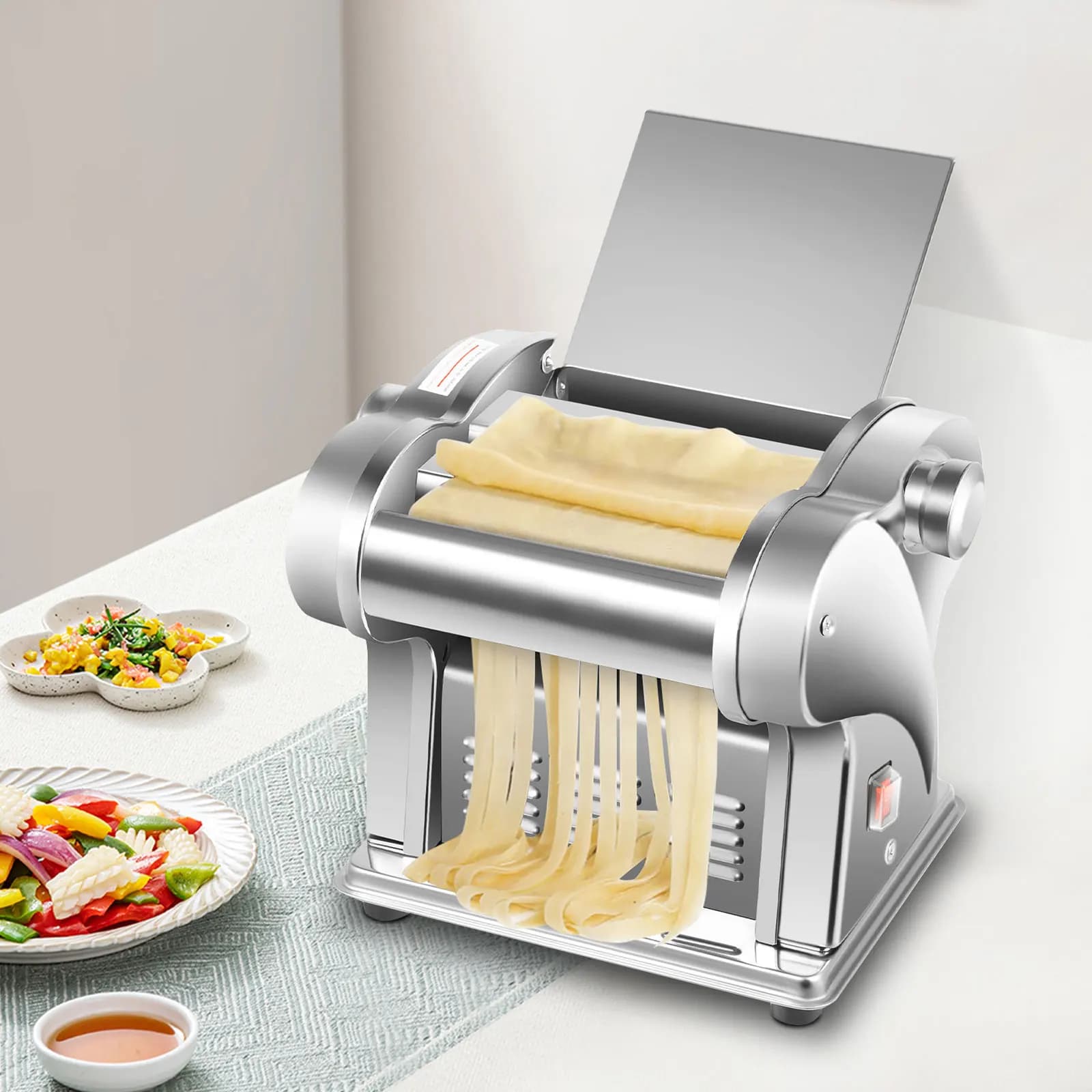 Macchina Elettrica per Pasta, Macchina Automatica Commerciale per Noodle, Rullo per Impasto con Spessore Regolabile per Spaghetti e Ravioli