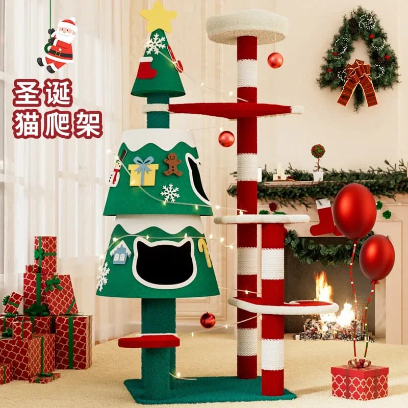 Christmas colorful large cat climbing frame nest climbing frame available in all seasons fun toy climbing frame