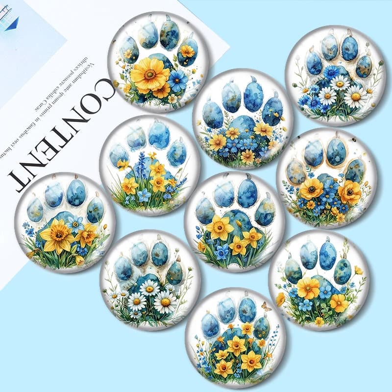 Watercolor Floral Paw 12/18/20/25mm glass cabochon bracelet pendant rings for jewelry demo earrings back Making findings