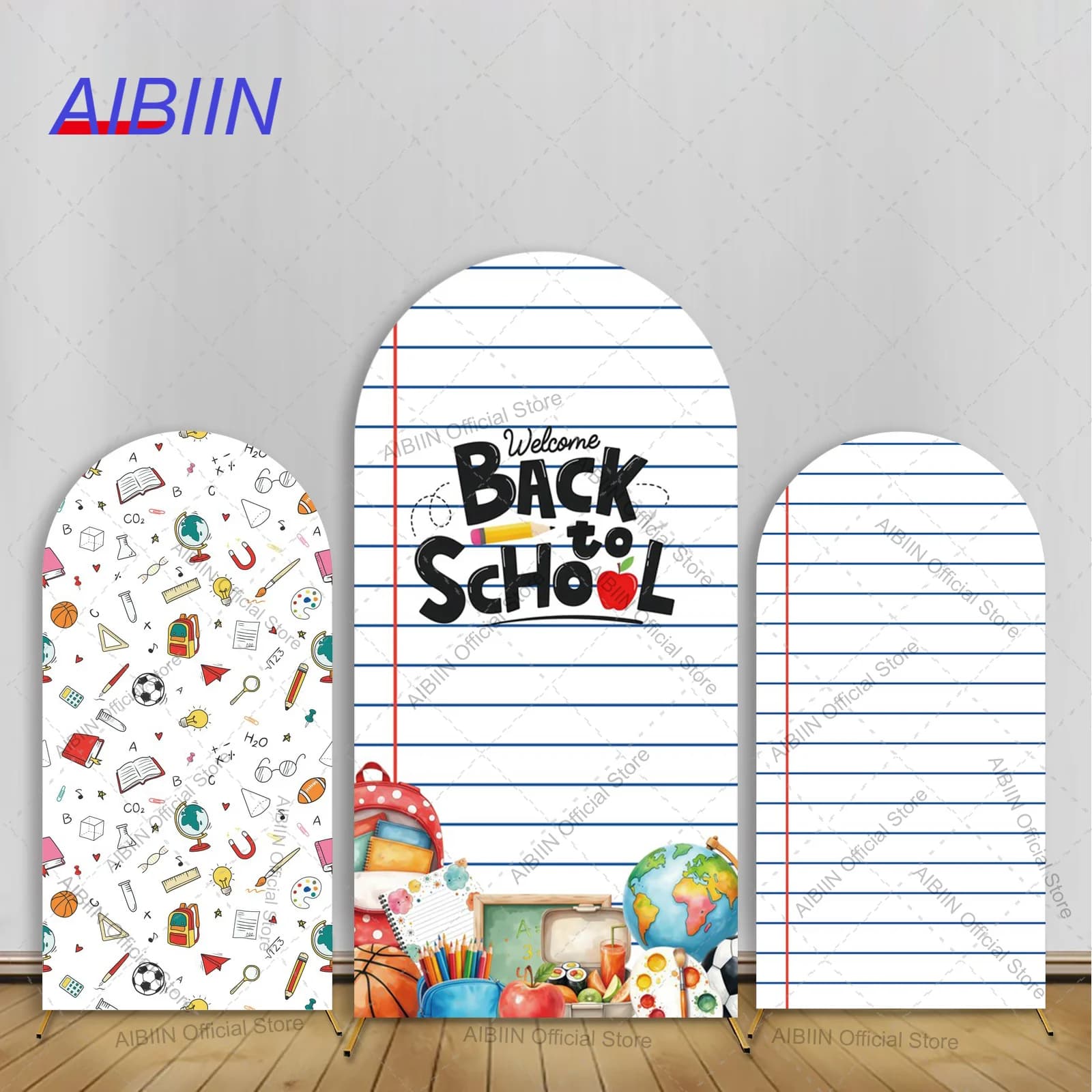 Copertura per Arco Scenico Ritorno a Scuola, Carta a Righe per Quaderni, Cancelleria, Sfondo Decorativo per Feste di Primo Giorno di Asilo Nido e Scuola Materna