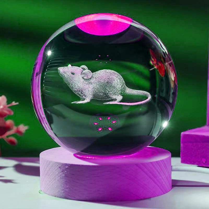 1 pz, lucky mouse, mucca, luce notturna con sfera di cristallo tigre, decorazione per lampada da tavolo per la casa, regalo di san valentino di compleanno, regalo per feste