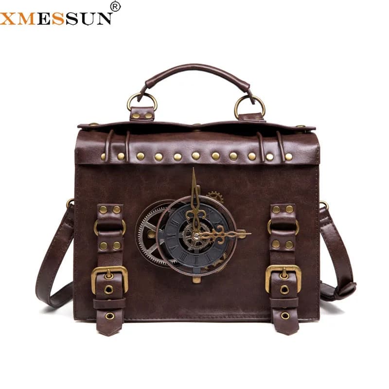XMESSUN New Trend Vintage Rivets Handbag for Women,Fashion Design Clock Bag Female PU Leather Casual Shoulder Crossbody Bag
