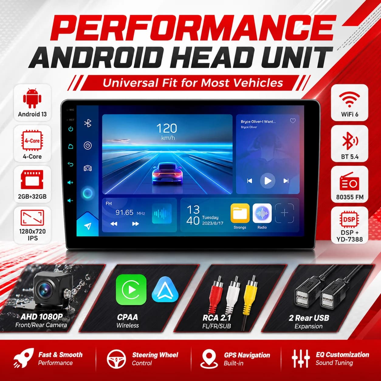 XFY 4core 2 Din Car Radio Androidauto Carplay Android 13 GPS Car Audio 7"/9"/10" WIFI BT IPS Automotive Multimedia Player
