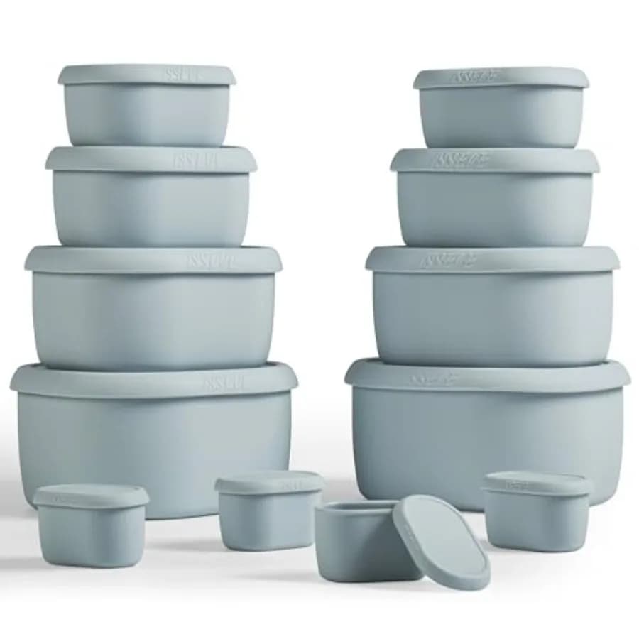Set di 12 Contenitori in Silicone per Alimenti con Coperchi, Senza BPA, Riutilizzabili, Ermetici, per Preparazione Pasti e Congelatore