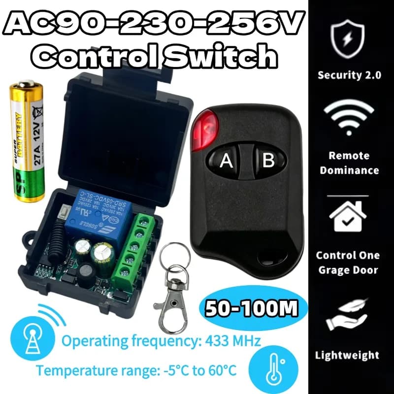 Interruttore luce wireless con telecomando AC90V-256V 10A 1CH, interruttore di alimentazione remoto con blocco accesso, interruttore singolo 433MHz