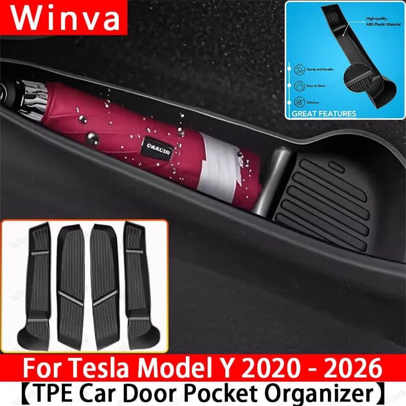 Per Tesla Model 3 e Model Y Juniper 2025-2026: Scatola portaoggetti laterale per portiera, Organizer per vano maniglia portiera, Accessori interni auto