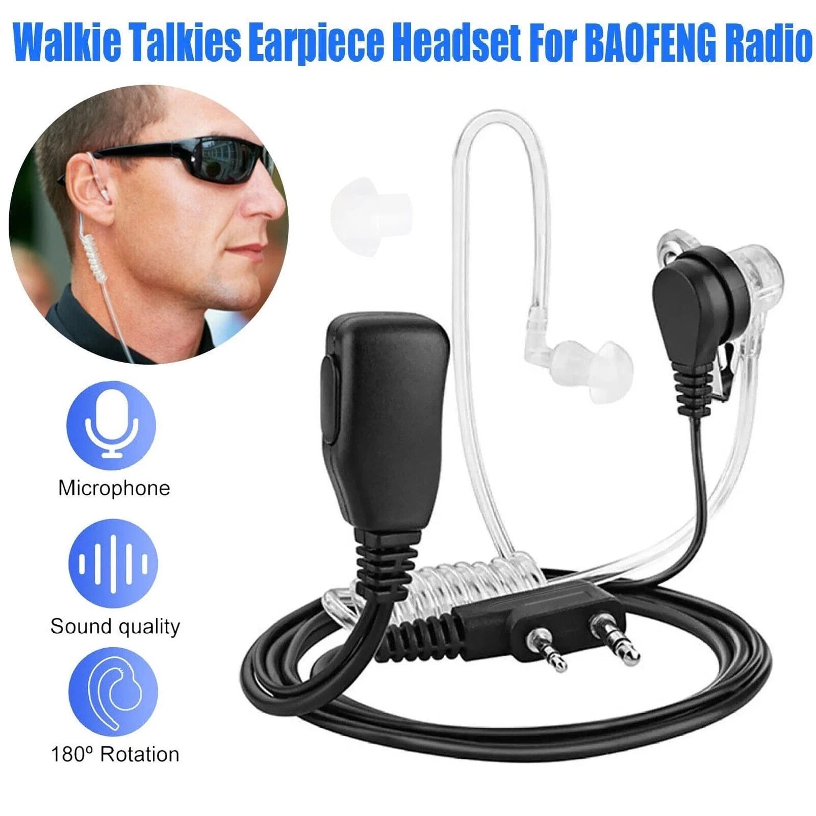 Microfono per auricolare radio con walkie-talkie di sicurezza in stile FBI per BAOFENG BAOJIE