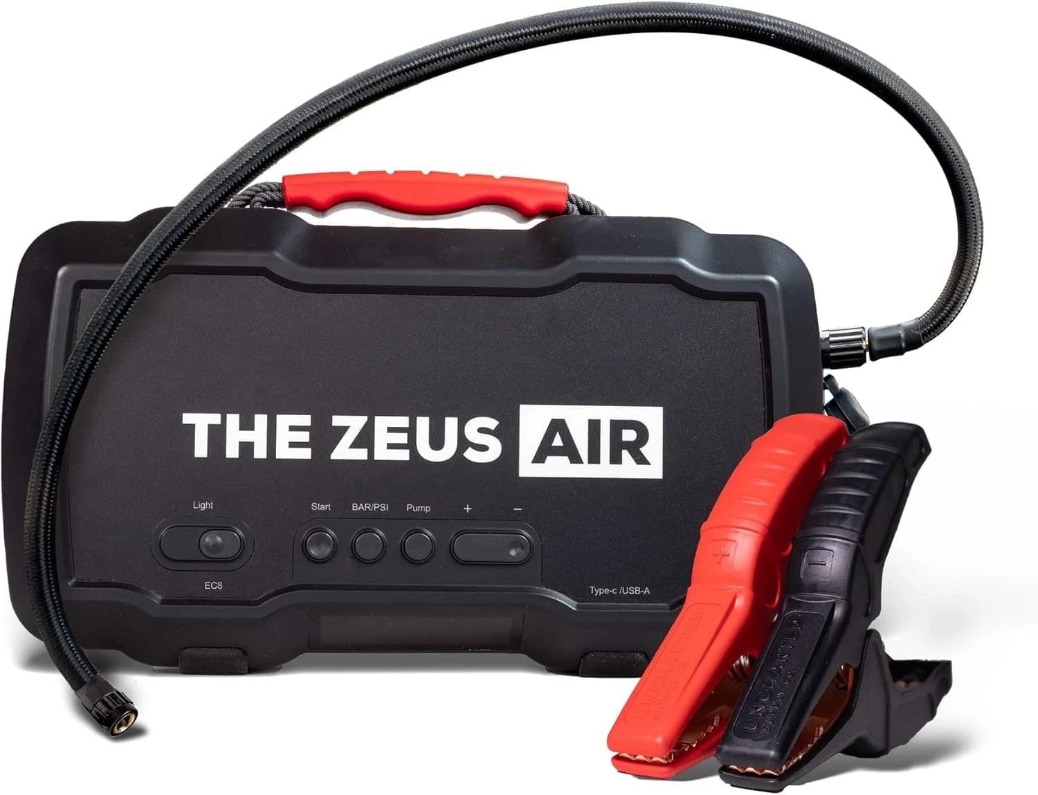 Zeus Air, Avviatore portatile da 2000 A, Gonfiatore e compressore per pneumatici da 150 PSI, Power Bank da 15.000 mAh con ricarica rapida USB-C - CALDO