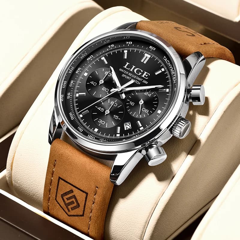 Orologi al Quarzo di Lusso LIGE per Uomo, Marca di Alta Gamma, Cinturino in Pelle, Moda Casual, Sportivi, Impermeabili, Luminosi, con Data Automatica