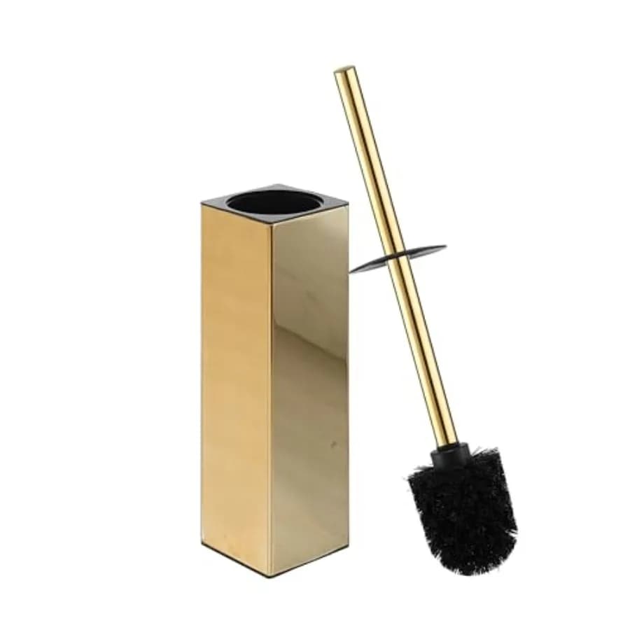 Spazzola per WC Quadrata con Supporto in Acciaio Inox Verniciato, Set con 2 Testine di Pulizia per Bagno