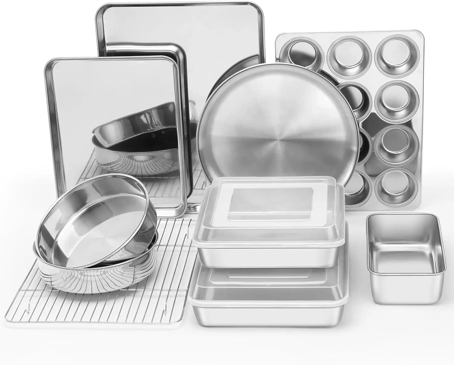 Set da 12 Pezzi in Acciaio Inossidabile per Forno con Coperchi, Teglia per Biscotti, Teglie per Torte, Lavabile in Lavastoviglie per Cucinare e Cuocere