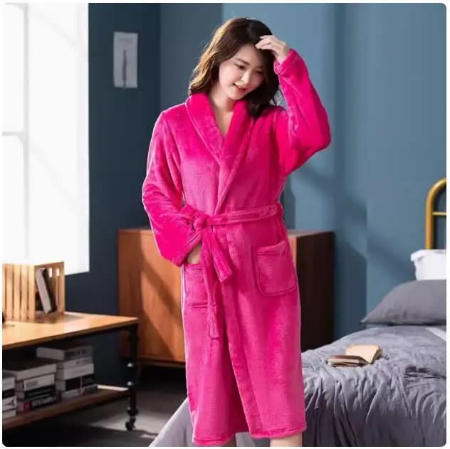 Women's Flannel Kimono Bathrobe Winter Dress Warm Thickness Nightwear Long sleeves Solid Dress Night Shirt Night Shirt