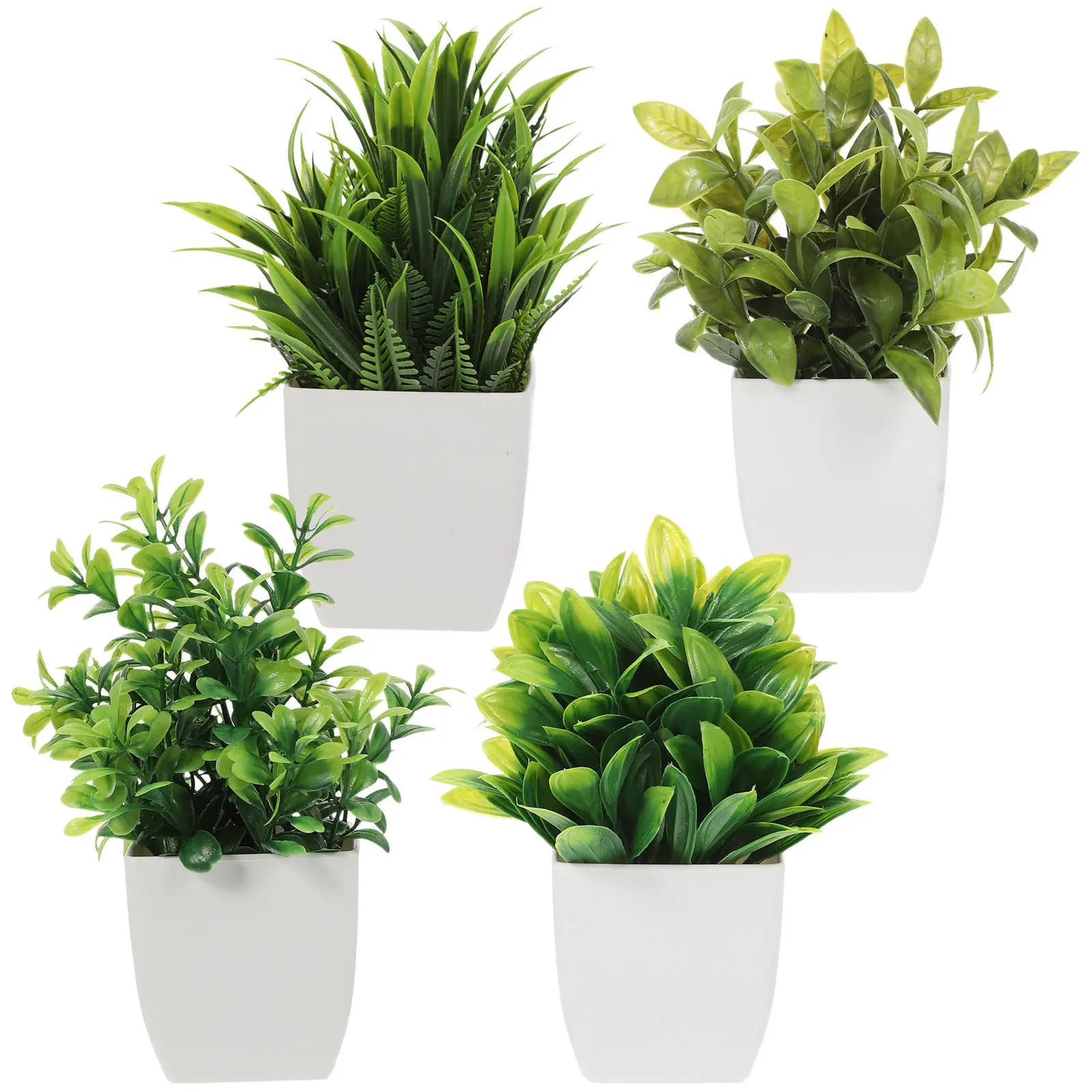 Set di 4 Piante Artificiali in Vaso, Mini Bonsai Finti per Decorazione Scrivania, Ufficio e Casa, Ornamenti Vegetali Finti per Interni, Piccole Piante Artificiali