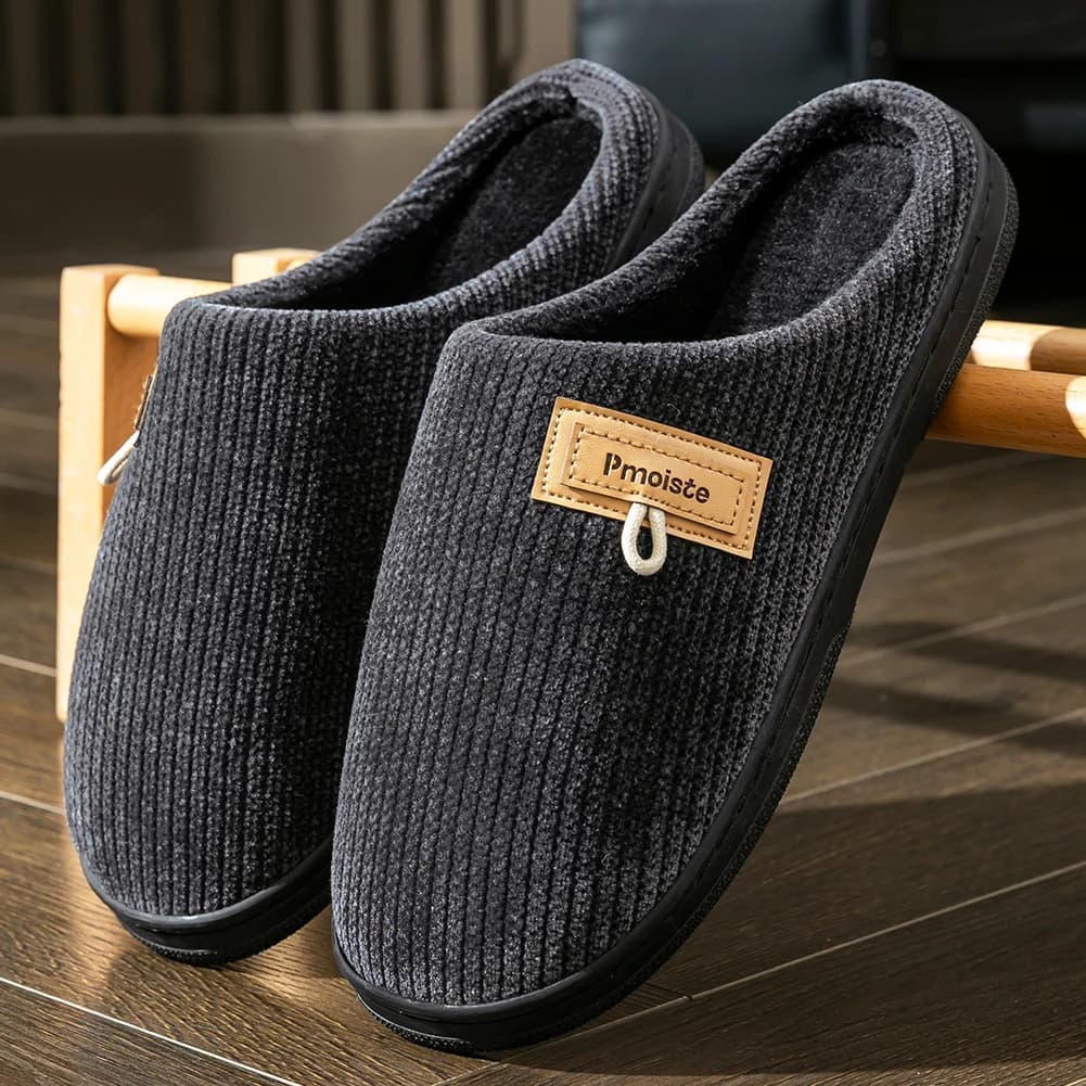 Pantofole da casa da uomo calde antiscivolo per interni in memory foam lavorata a maglia con suola in TPR, scarpe da casa, comfort invernale di design di lusso