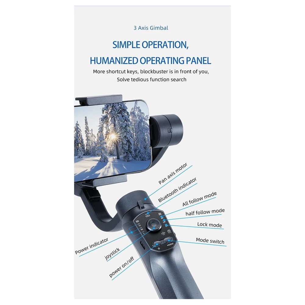 Stabilizzatore Gimbal a 3 Assi M07K per Smartphone, Supporto APP per Tracciamento del Viso, Zoom Automatico, Scatto Automatico di Foto Panoramiche