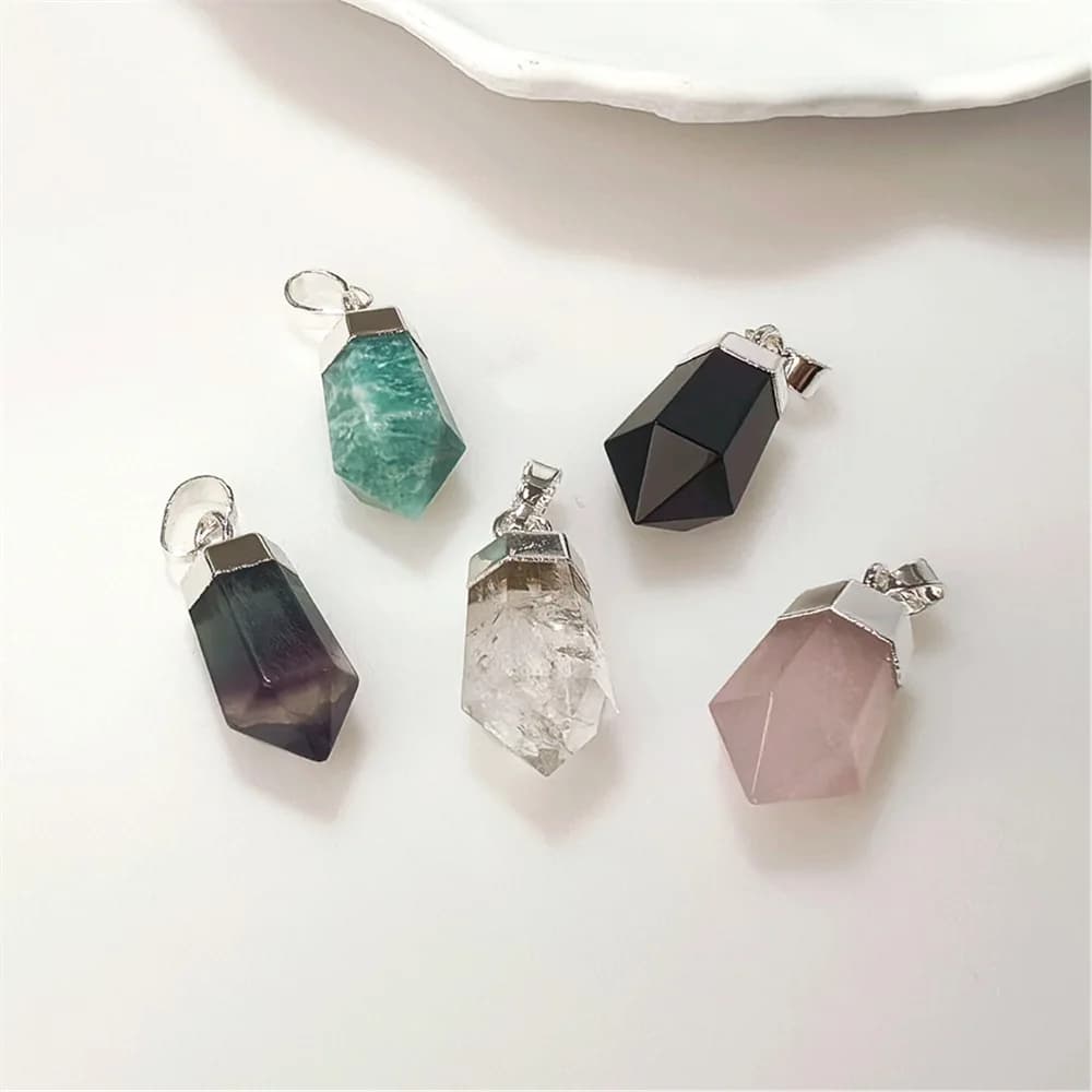 1 pz ciondolo in cristallo naturale accessorio per pilastro esagonale placcato argento adatto per la creazione di collane e orecchini da donna PD004Y
