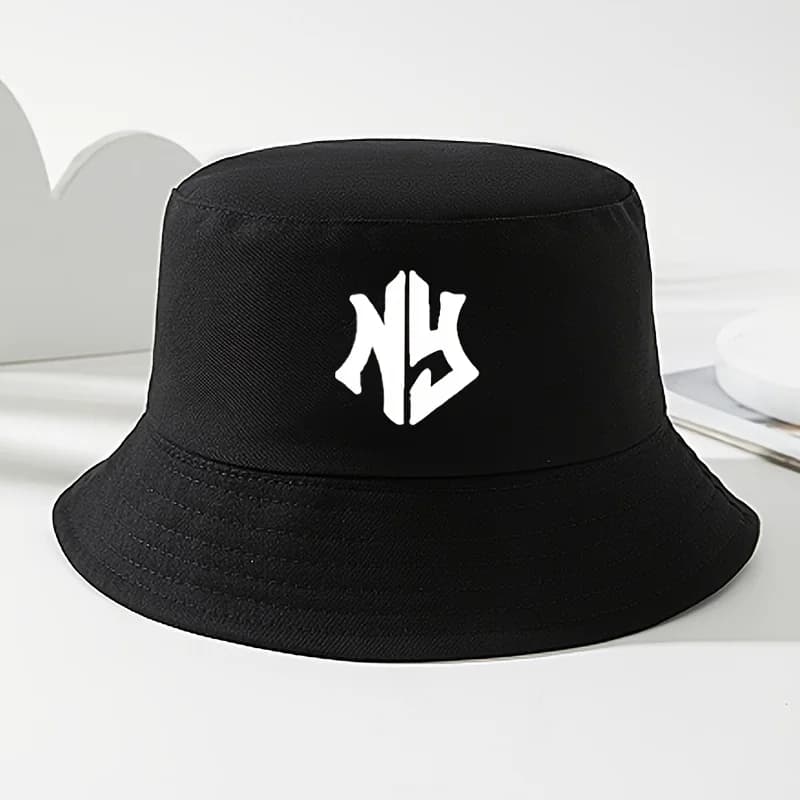 Unisex 1pc NY Logo Print Breathable Foldable Bucket Hat - Adjustable Fisherman Cap for Men & Women, Foldable Sun Hat