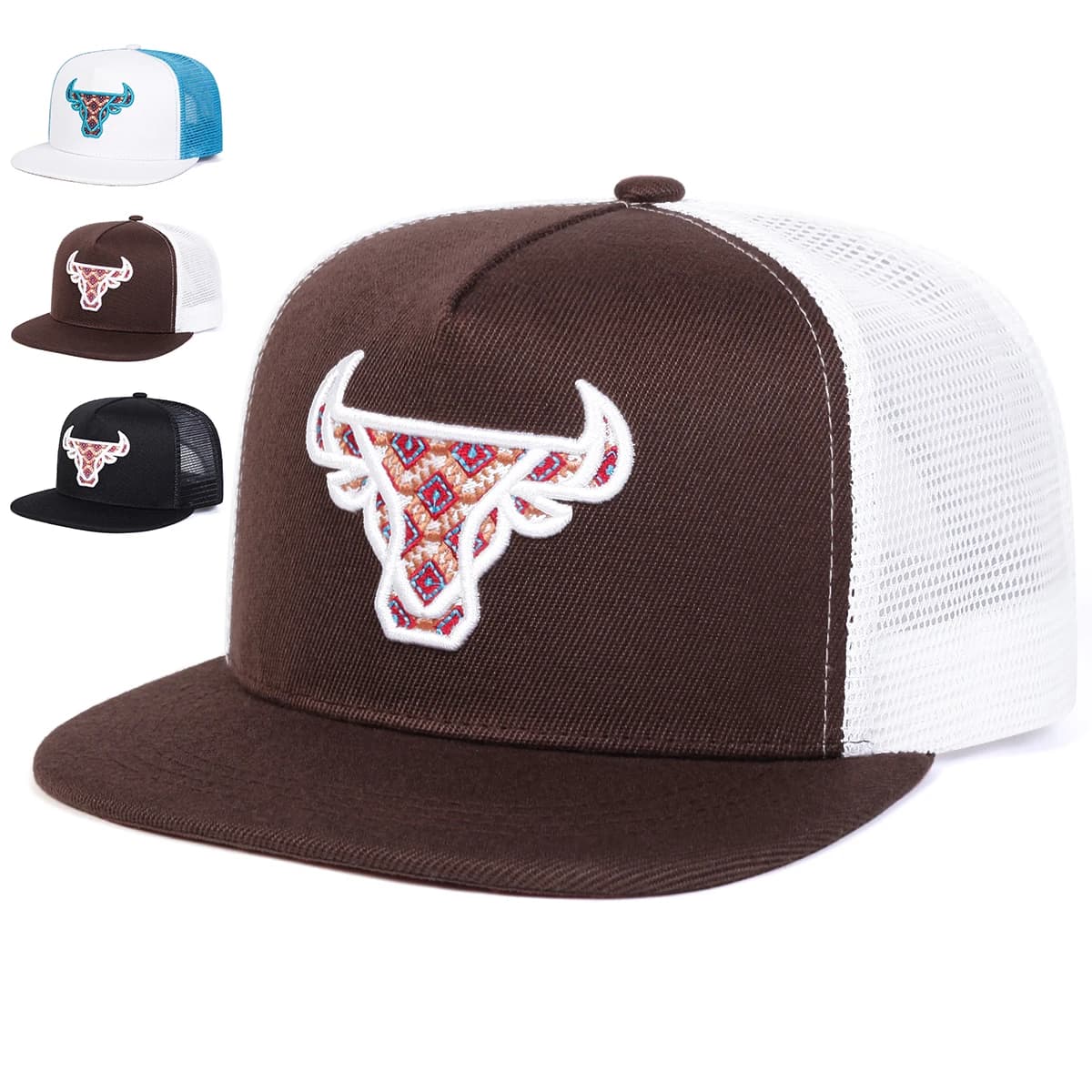 Cappelli a rete hip-hop con ricamo testa di bue unisex Cappellini da baseball casual regolabili per esterni primavera estate Cappellino per protezione solare