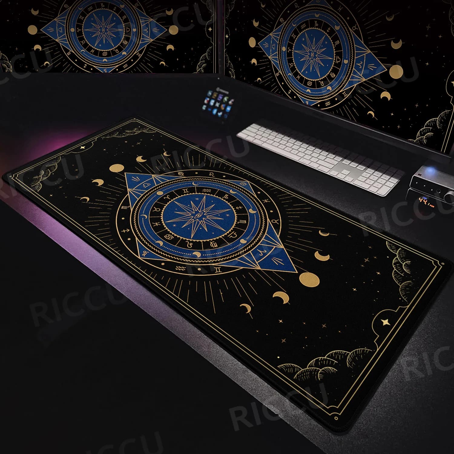 Art Magic Tarocchi Card Mouse Pad HD Nero PC Gamer Moon Constellation Tappetino da scrivania XXL Accessori Kawaii Grande tappeto Home Office Configurazione