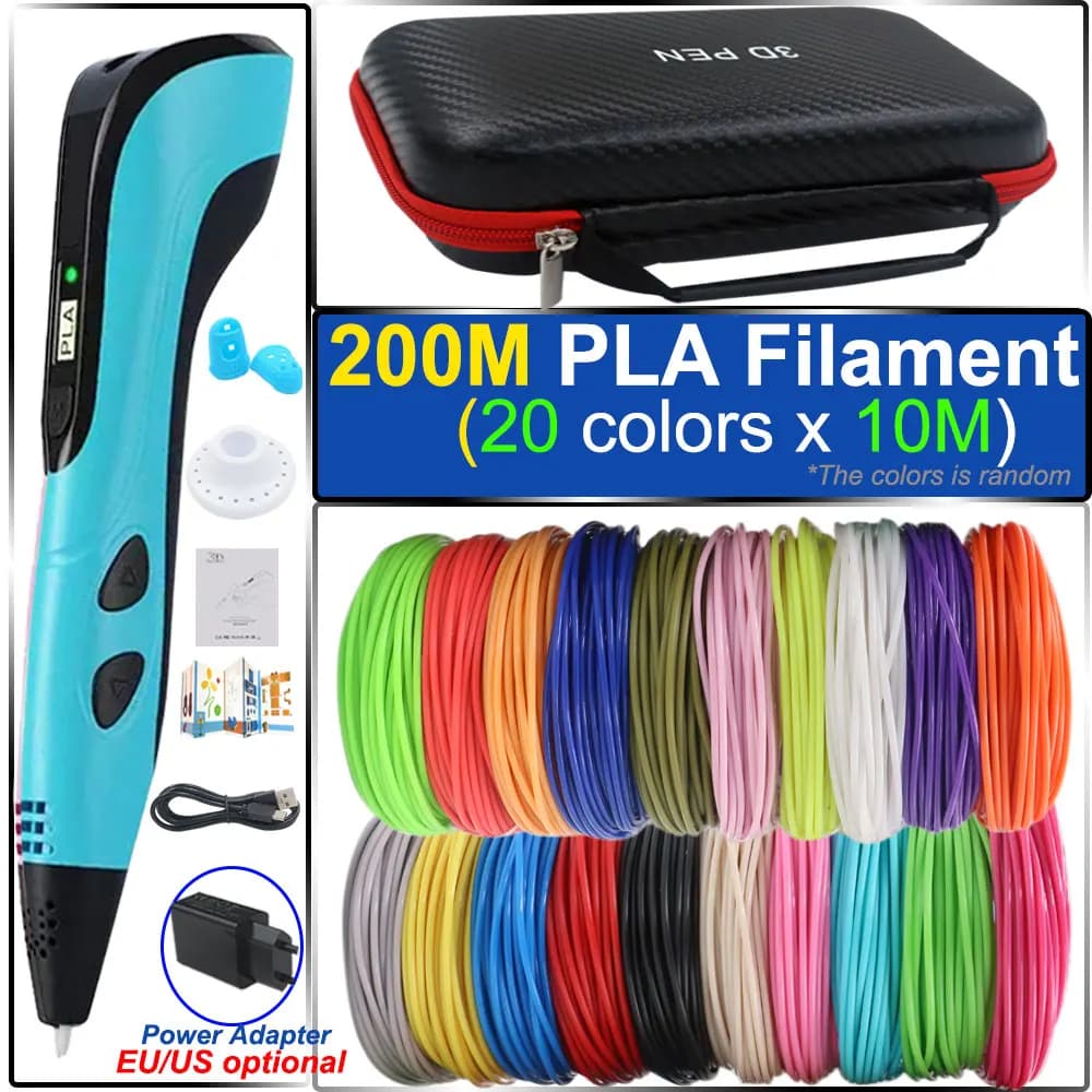 3D Pen for Children 3D Printer Pen Set DIY Design Pens PLA Children Birthday Christmas Toy Gift Power Adapter Travel Case