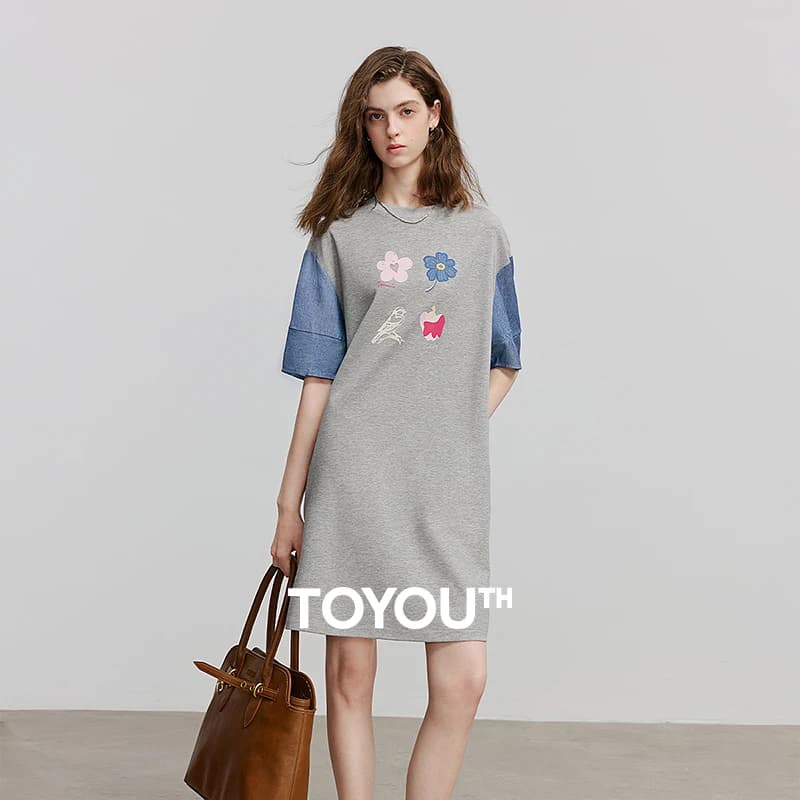 TOYOUTH Women Dress 2025 Summer New Printed Short Sleeve Holiday Casual Dress 8529087