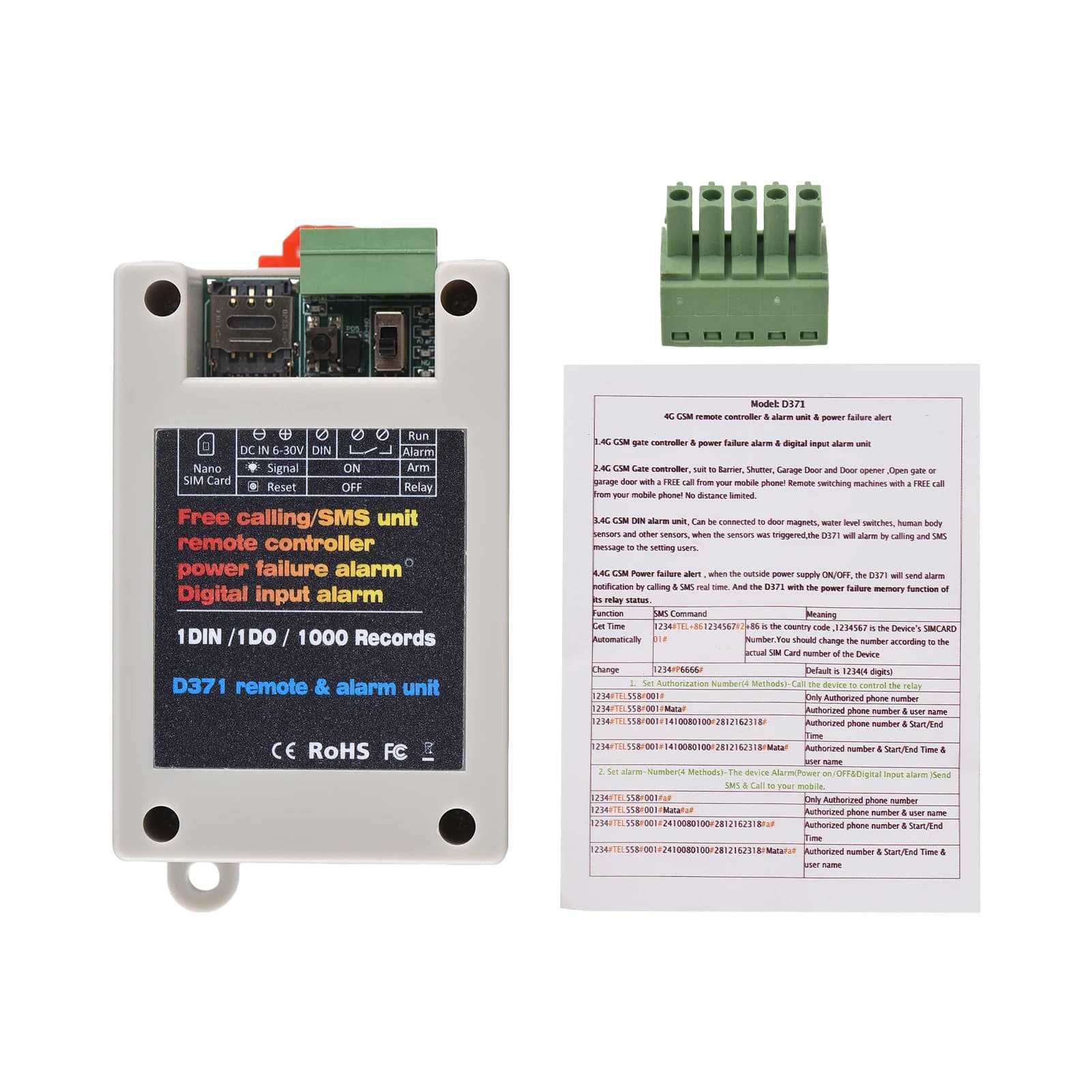 GSM Gate Opener Relay 2G Remote Controller Phone Call SMS Power-off Alarm Input Alarm for Fences Blinds Garage Doors with SIM