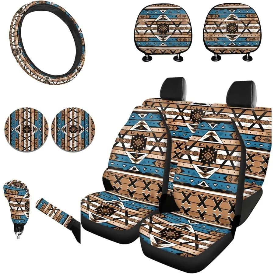 Coprisedili per auto in stile etnico sudoccidentale africano Set completo per coprisedili anteriori posteriori per auto Coprivolante Coprisedile per auto
