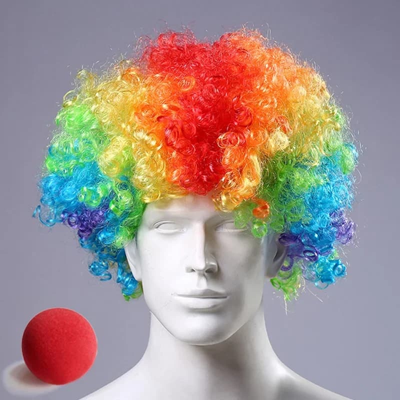Performance Wavy Curly Clown Wig Cosplay Hair Synthetic Wig Hair Hat Colorful Rainbow Wavy Curly Clown Circus Wig Cap Carnival
