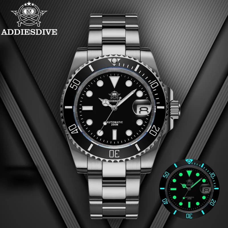 ADDIESDIVE Orologio automatico da uomo di lusso 8215 Orologio meccanico BGW9 Orologio da sub in vetro zaffiro luminoso Orologio analogico da uomo AD2503