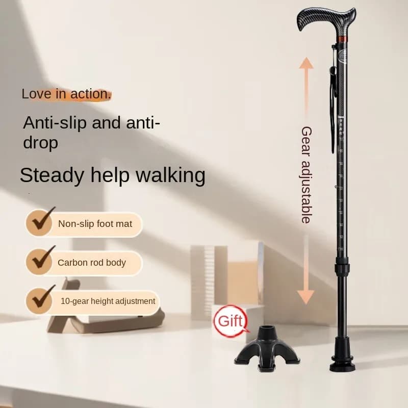 Ultra-light Carbon Fiber Telescopic Cane, Hiking Pole, Walking Stick, Assisting Walking During Hiking, Anti-slip and Fall-proof