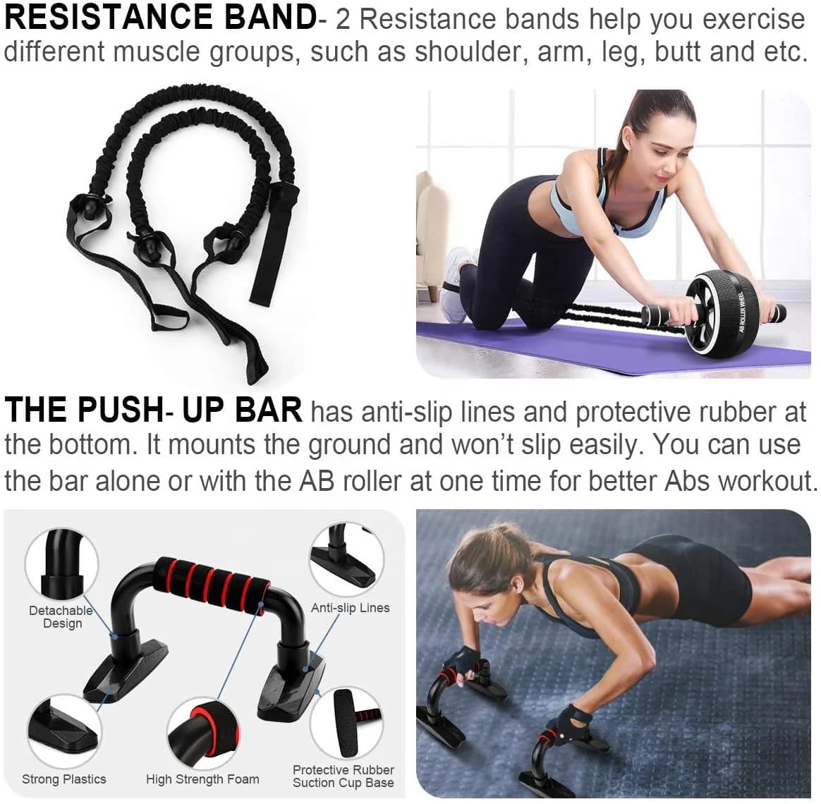 17 in 1 gym set for training, fitness equipment, ABS wheel roller and exercise mat made of EVA and yoga training plastic