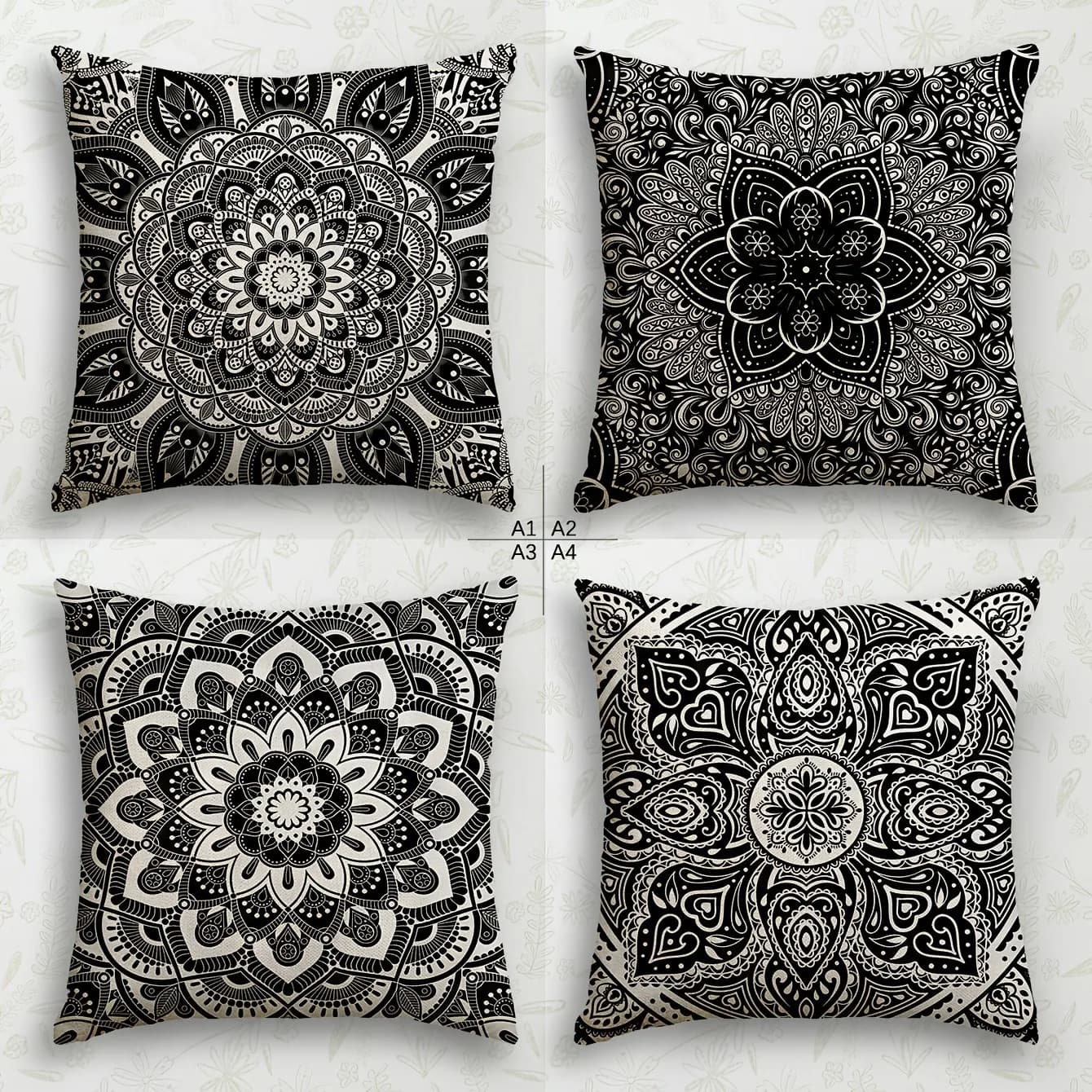 Black and White Mandala Pillowcase ,Sofa Bedroom Cushion Cover, Single-sided Printing, Without Pillow Core